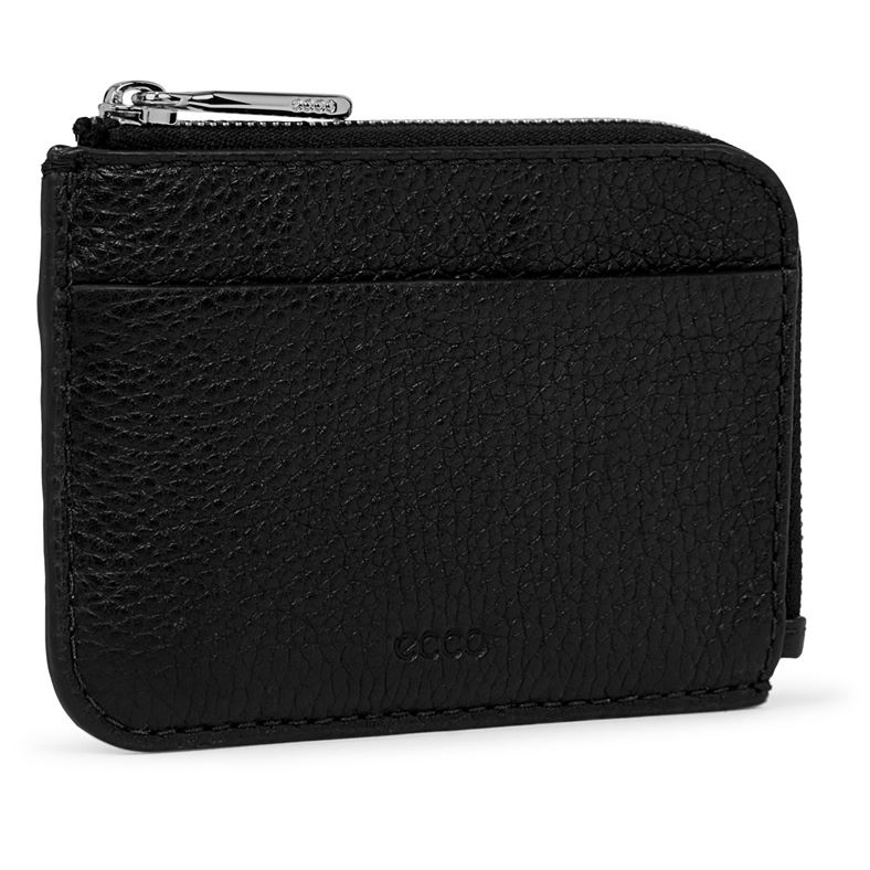 ECCO Card Case Zipped Pebbled Leather (Black)
